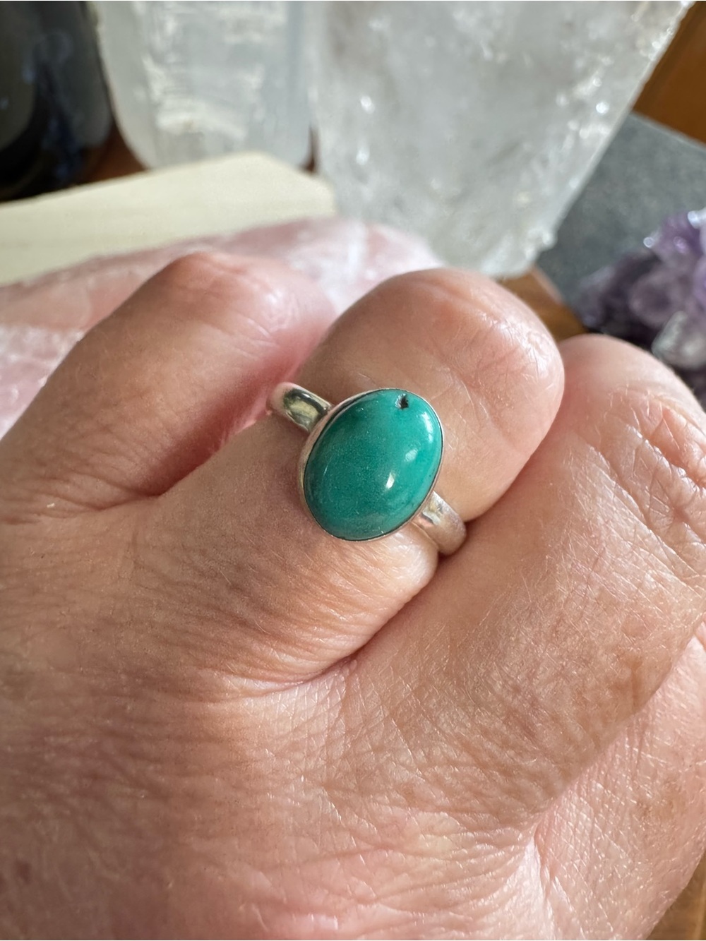 Tibetan Turquoise Sterling Silver Oval Ring - Size 7